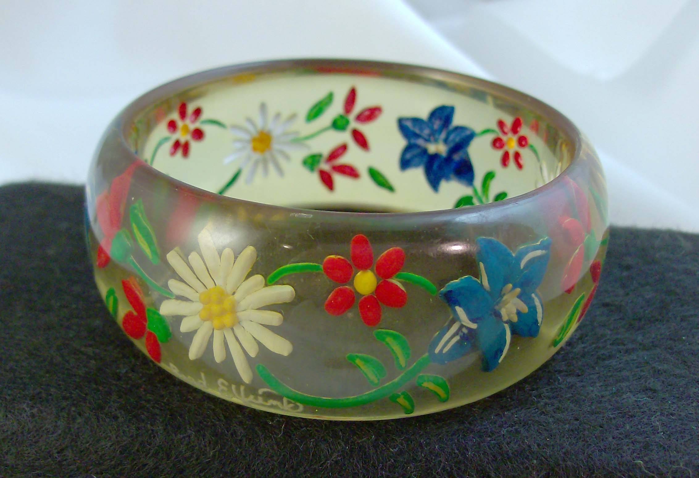 Vintage Bakelite Reverse Carved Flower Bracelet